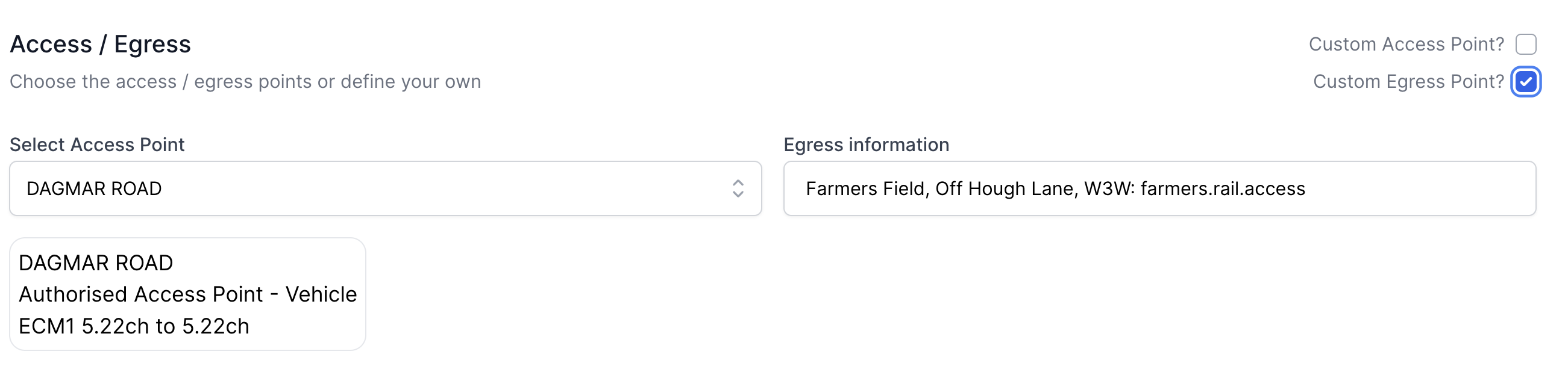 Access & Egress Section - Custom