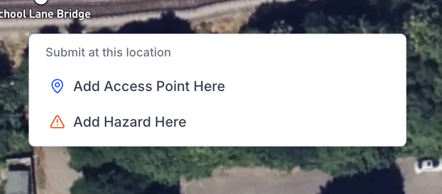 Right-click context menu on the map showing submission options