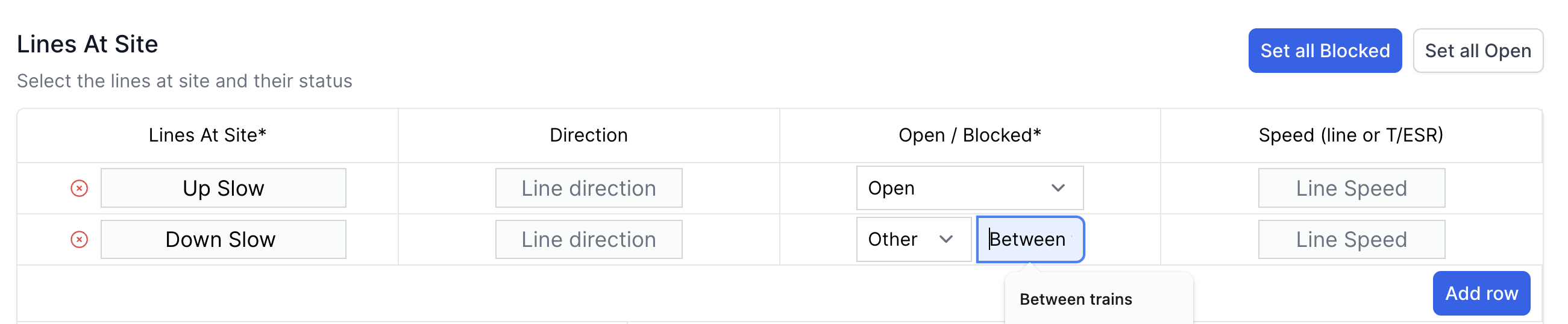 Lines At Site Section with Other Status